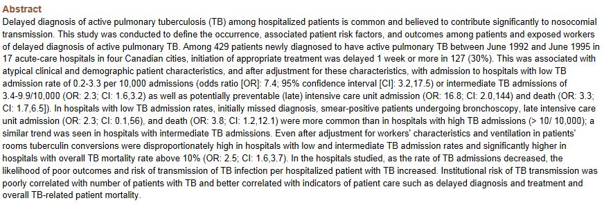 Sağlık Kurumlarında TB -1 Kanada da 17 Acil Bakım Hastanesi (1992-95) Daha az sayıda TB hastası geliyor Daha fazla bronkoskopi yapılıyor