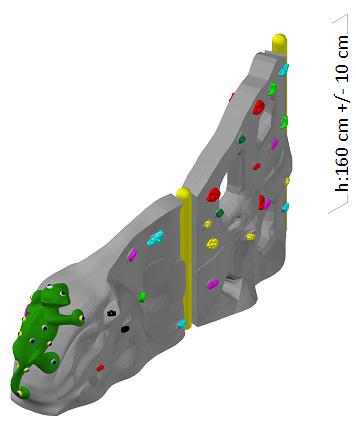 110cm (+/-10cm) yükseklikteki platformlara çıkmayı sağlayacak şekilde tasarlanmalıdır. 1m kaya tırmanma da kayaya yapışmış vaziyette bukalemun figürü kullanılacaktır.