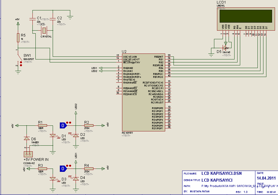 4.2 MP_KSA_02 LCD DISPLAY KAPI SAYICI PIC16F877A LCD DISPLAY 2 IR SENSOR Şekil