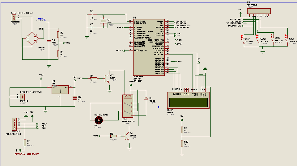 7.16 MP_MOT_16 VARYAK OTO TRAFO KONTROLU V2 PIC16F877A RDC TRANSISTOR LCD Şekil 64 MP_MOT_16 VARYAK OTO TRAFO KONTROLU V2 Bu devre bir varyakı (oto trafo) kontrol eder.