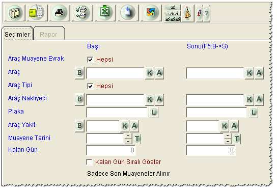 Ekrana sayfalı olarak alınan araç raporu (Print Preview) Rapor yazıcıya gönderilmeden önce kağıt üzerindeki yerleşiminin görülebilmesini sağlar.