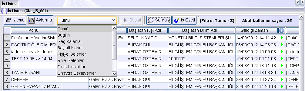 Aktarım yapacak kullanıcıyı seçiniz ve "Devam" butonuna basınız. Aktarım yapılacak kullanıcı üzerine sağ tıklayınız, açılan menüden "Seç" seçeneğine tıklayınız.