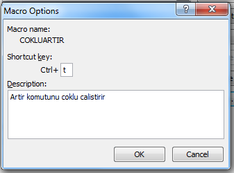 Bunlardan aşağıdaki olan yeni eklediğimiz COKLUARTIR programının özelliklerini üzerine tıkladıktan sonra Options... düğmesine basarak değiştireceğiz.