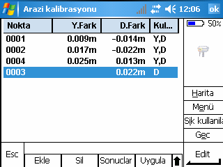 Onayla seçeneğini seçiniz Ekranda uyuşum gösteren noktaların değerleri kullanılarak uygula seçeneği seçilir. Artık kendi koordinat sisteminizde ölçü yapabilirsiniz. Uygula seçeneğini seçiniz.