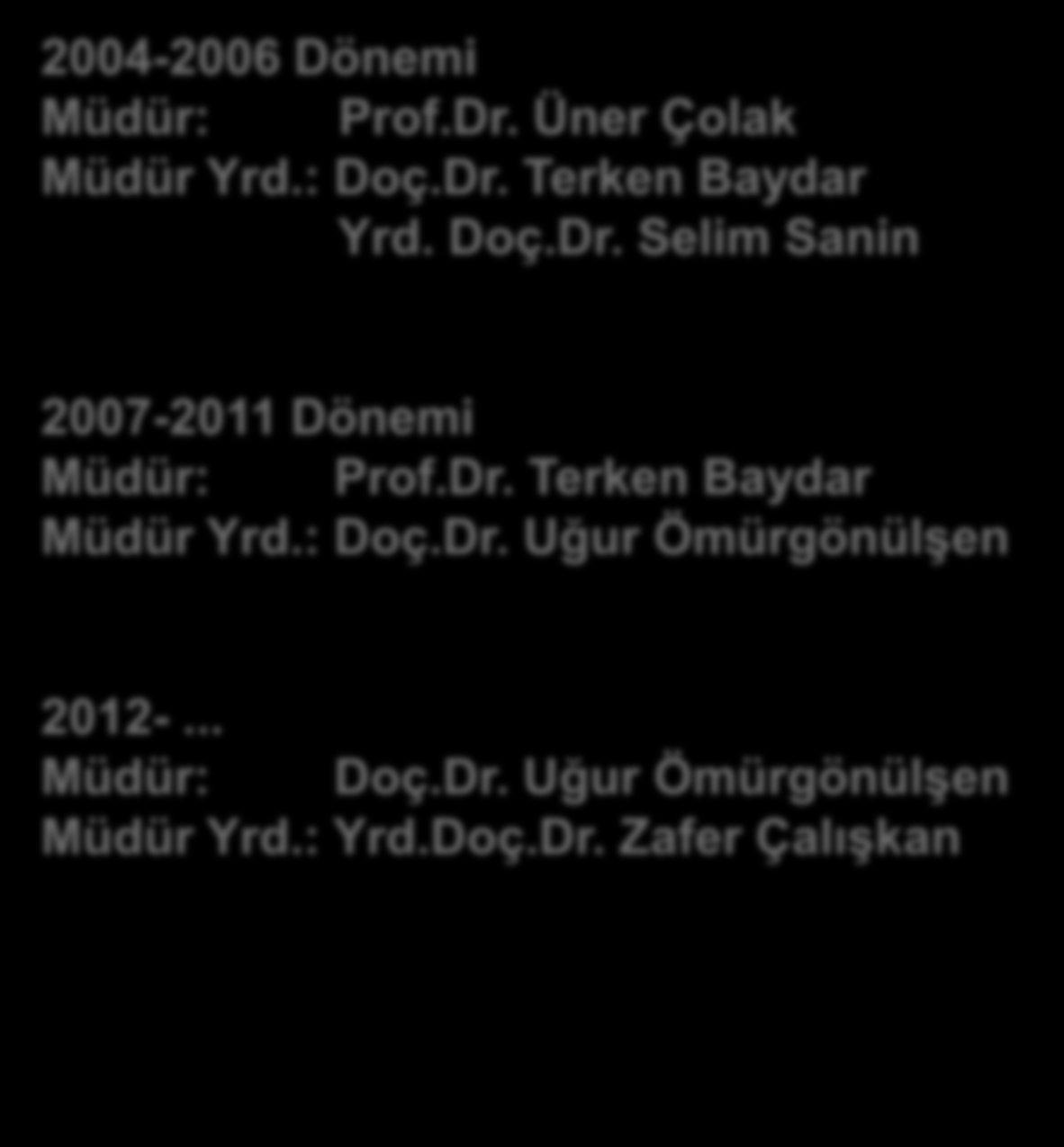 HÜSEM İN YÖNETİM YAPISI 2004-2006 Dönemi Müdür: Prof.Dr. Üner Çolak Müdür Yrd.: Doç.Dr. Terken Baydar Yrd. Doç.Dr. Selim Sanin 2007-2011 Dönemi Müdür: Prof.