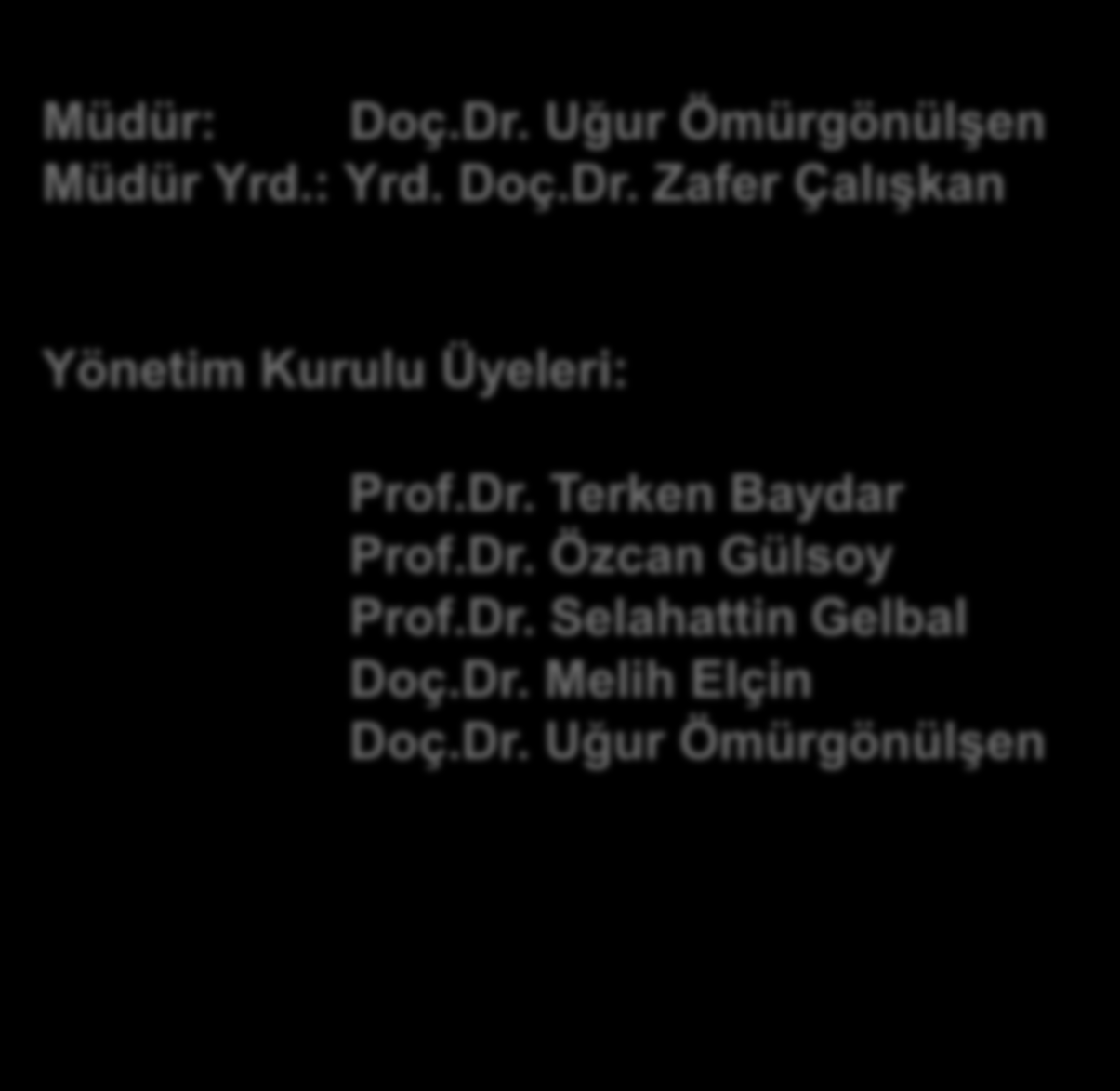 HÜSEM İN YÖNETİM YAPISI (24.02.2012-...) (01.06.2012-..) Müdür: Doç.Dr. Uğur Ömürgönülşen Müdür Yrd.: Yrd. Doç.Dr. Zafer Çalışkan Yönetim Kurulu Üyeleri: Prof.