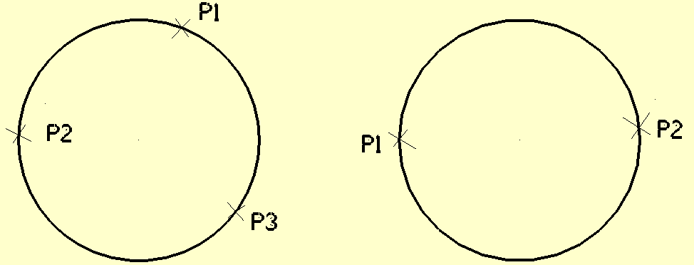 2.1.3.1.Create Circle Center Point ( Merkez, Yarıçap/Çap Ġle Çember Çizimi) Önce çemberin merkezi P1 iģaretlenir. Daha sonra yarıçap uzunluğunu veren P2 noktası iģaretlenir.