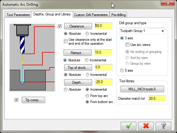 Tool Parameters (Takım Parametreleri) Parameters: Parametreler Finish tool type: Finiş takım tipi seçimi yapılır. Create arcs on selected points: Seçilen noktalarda yaylar oluştur.