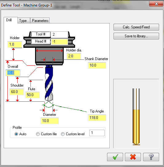 Toolpaths menüsünden Dril i seçin. Entities ile delikleri teker teker seçiniz. Takım yollarını seçmek Ekrana 2D Tolpaths- Drill/Circles Simple drill-no peck penceresi gelir.