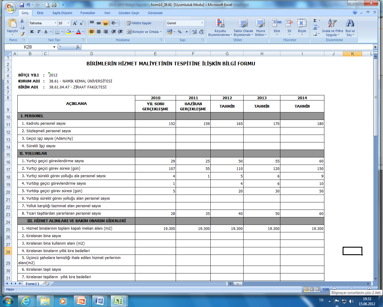 Bütçe Hazırlık Formları (Form-10