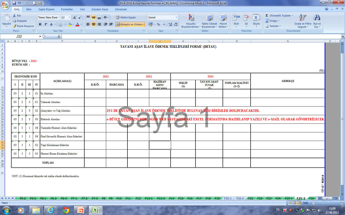 Bütçe Hazırlık Formları (Form-25/2