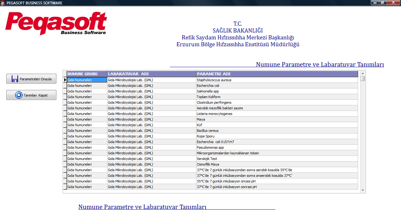 Laboratuarlar programa eklenerek, parametre tanımlama işlemi bittikten sonra bu parametreler laboratuarlara