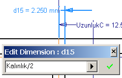 Autodesk Inventor 2008 Tanıtma ve Kullanma Kılavuzu SAYISAL GRAFİK Done ile işlemi bitirin. 11. Şimdi de, bazı matematiksel ifadeler tanımlayım. Çizim ekranı üzerinde, d19=1.75 ölçüsüne çift tıklayın.