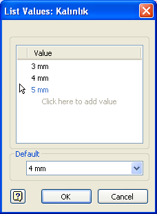 SAYISAL GRAFİK Autodesk Inventor 2008 Tanıtma ve Kullanma Kılavuzu 6. Uzunluk parametresini sınır değerlerini tanımlayabileceğimiz diyalog kutusu açılır. Bu diyalog kutusunu aşağıdaki gibi oldurun: 7.