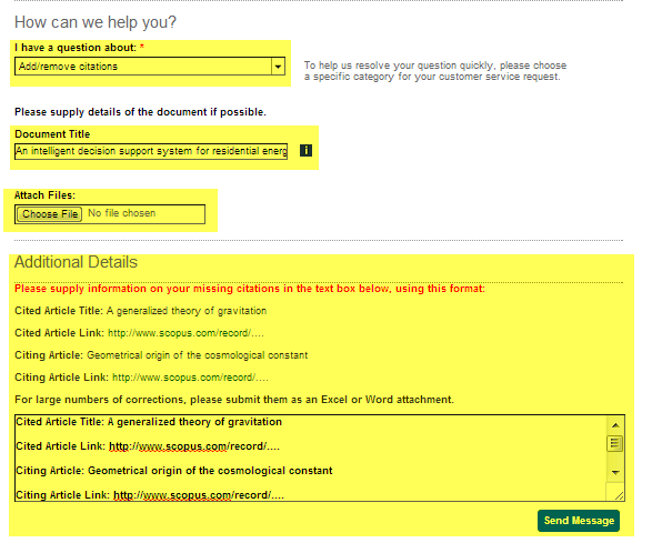 Formun alt kısmında How can we help you? kısmında Content Correction ın altında yer alan Add/Remove Citations seçeneğini seçiniz.