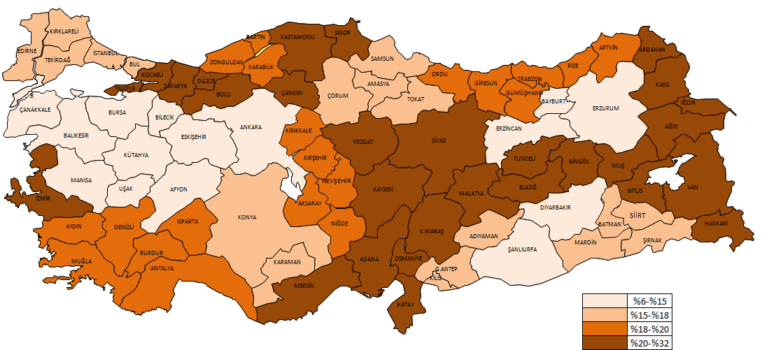 Şekil 2 Tarım Dışı İşgücüne Katılma Oranı (%, Kadın, 2011) Kaynak: