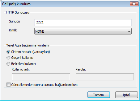 seçin. NTLM seçeneği güvenli bir kodlama yöntemi kullanan kodlama sağlar. Kimlik doğrulama için, güncelleme dosyalarını paylaşan iş istasyonunda oluşturulan kullanıcı kullanılır.