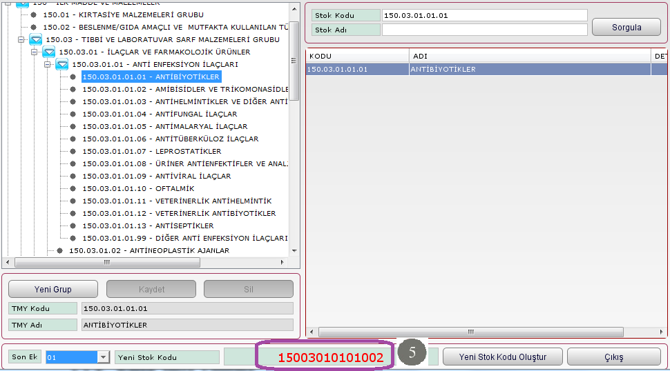 seçilir. Seçilen ilgili grubun numaralı bölümünde bulunan Stok Kodu alanına yansır. Ġlgili numaralı alanında listelenir. Resim 1.