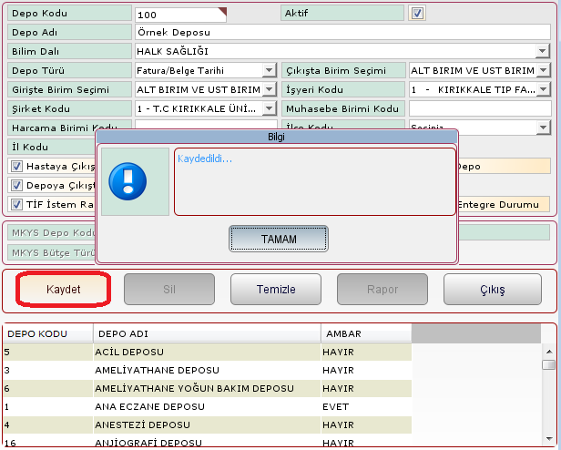OluĢturulan deponun adı Depo Adı alanına yazılır. Bu depo hangi bölüme ait olacaksa ilgili bölüm Bilim Dalı alanında açılır liste kutusundan seçilir.