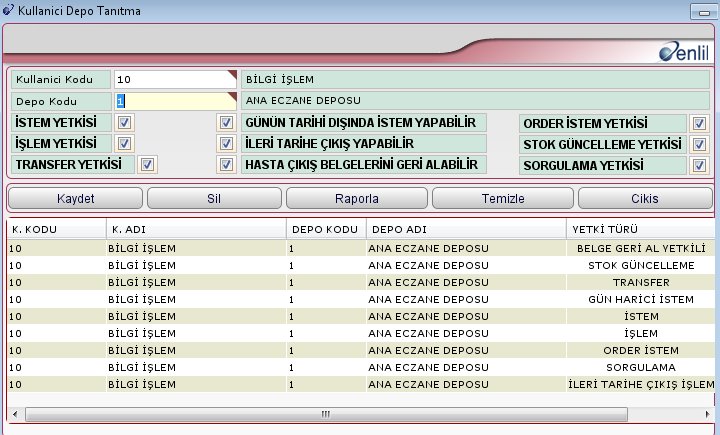 Depo Kodu alanına seçilen kullanıcının hangi depoda yetkilendirilmesi isteniyorsa o deponun kodu yazılır.