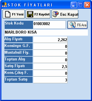 3.3) Stok Fiyat Girişi Stokların fiş girişlerinde otomatik olarak gelecek birim fiyatları bu formdan tanımlanır. Daha çok satış fiyatlarının tanımlanması için uygundur.