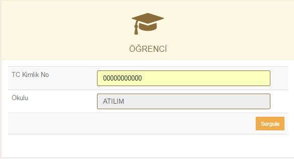 3. Karşınızdaki Resim 3 ekranındaki TC Kimlik No bölümüne TC Kimlik Numaranızı yazınız ve Sorgula seçeneğini tıklayınız. Resim 3 Kayıt sorgulama menüsü 4.