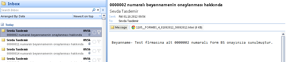 Ümit kullanıcısına hazırlanıp gönderilmiş olan beyannamelerin html