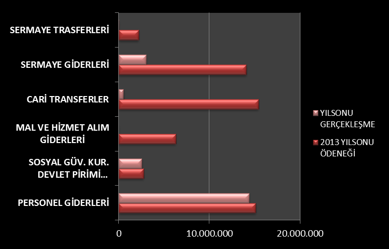 Genel Müdürlüğümüze 2013 yılında 64.135.300,00 TL başlangıç ödeneği tahsis edilmiş olup yılsonu revize ödeneği 55.810.100,00 TL dir. 2013 yılında 25.411.