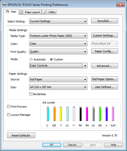 Color Handling (Renk Kullanımı) ayarı olarak Printer Manages Colors (Renkleri Yazıcı Yönetir) öğesini seçin ve ardından Print (Yazdır) düğmesini tıklatın.