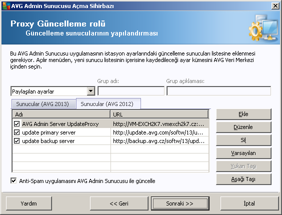 Sil - seçili sunucu adresini silmek içindir. Varsayılan - mevcut iletişim kutusunun değerlerini varsayılan değerlere sıfırlamak içindir. Sunucular önceliğine göre listelenir.