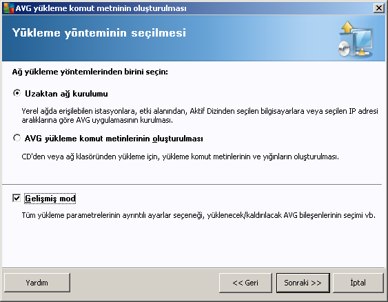 Önceden AVG Ağ Kurulum Sihirbazı'nı kullandıysanız ve özelleştirilmiş bir yapılandırmayı bir yapılandırma dosyasına kaydettiyseniz (son adımda kullanılabilir), şimdi ayarları Ayarları yükle düğmesini