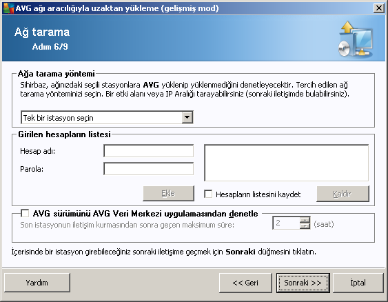 Bu sihirbazın, bazı istasyonları durumlarını görmek üzere taraması ve ardından bunlara AVG uygulamasını yüklemesi gereklidir.