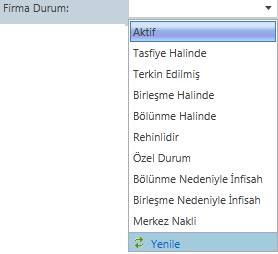 Ticaret sicil numarası bilinen firmalar içinde aşağıdaki gibi bir sorgu alanı vardır.