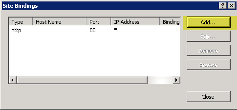 7.9. Açılan "Site Bindings" penceresinden "Add..." butonuna tıklayınız. 7.10. "Type" kısmından https'i seçiniz. 7.11.