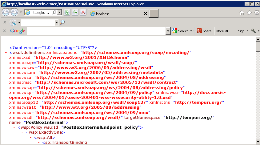 13. ISS Manager'daki Default Web Site altındaki WebService sanal kataloğu altındaki PostBoxInternal.svc üzerinde Browse denildiğinde ya da https://efatura.firma.com.tr/webservice/postboxinternal.