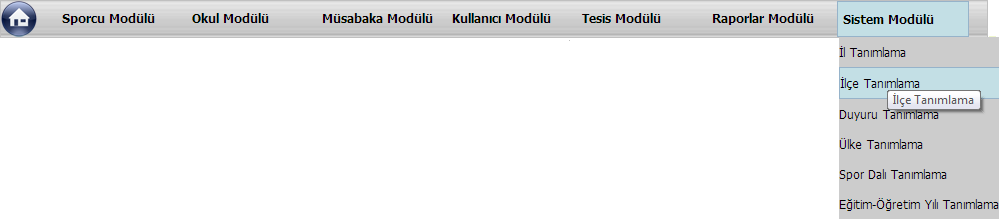 Sistemde önceden kayıtlı olan İlçe kaydı aramalarının yapılabileceği gibi aynı zamanda bu kayıtlarla ilgili her türlü okul kaydetme, silme ve