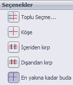 Ölçümlendirmeler ekle seçeneği öteleme için ölçülendirme ekler. Kapalı olmayan çizimler çift yönlü olarak ötelenirse öteleme çizgi uçları Profilleri kapa seçeneği ile yay ya da çizgi ile kapatılır.