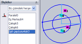 Çizim üzerinden ilişkiyi silmek için çizim üzerindeki ilişki simgeleri tıklanıp klavyeden DELETE tuşuna basılır.