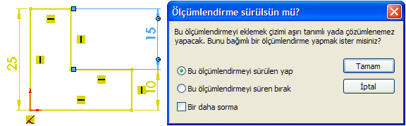 çizgiler olduğu görülüyor. Bu çizimi tamamen tanımlamak için komut verilir. Aşağıdaki resimde görülen ayarlar yapılır. Hesapla tıklanır. Eksik verilen ölçüler bu komut ile otomatik tamamlanır.