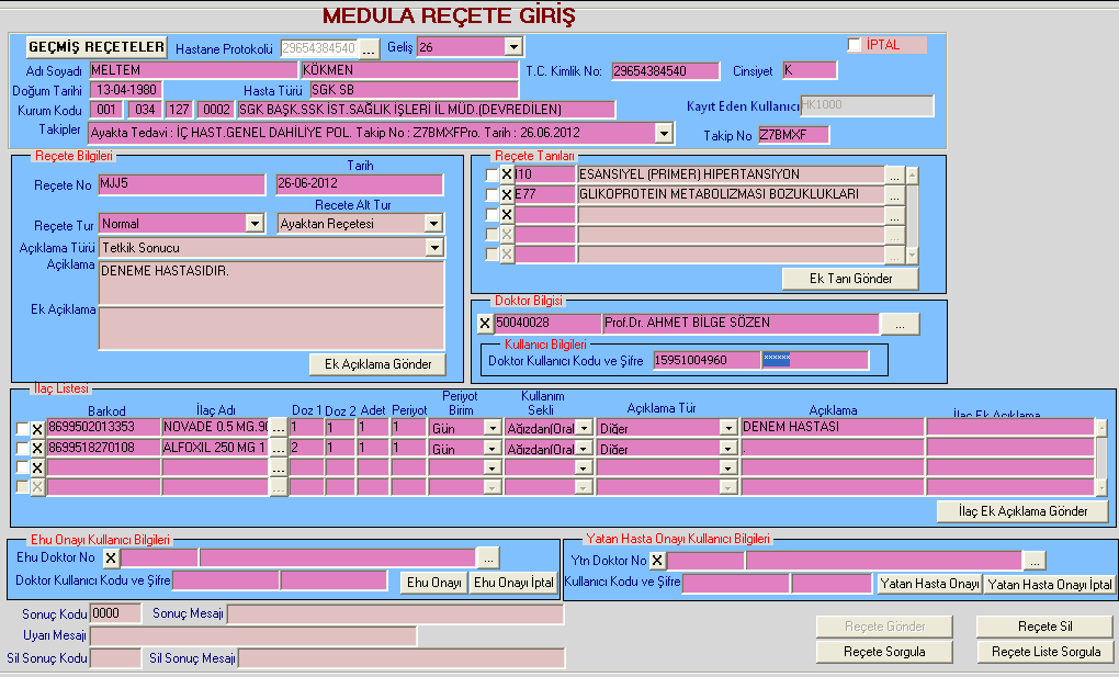 Medula E-reçete Giriş Ekranı a.