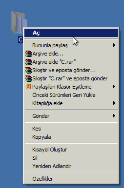 Dosya ya da Klasörler üzerinde sağ tıklamak Aç klasör ise içeriği görüntülenir, dosya ise açılır, Gönder dosya ya da klasörü harici bir depolama birimine, masaüstüne ya da belgeler içine pratik