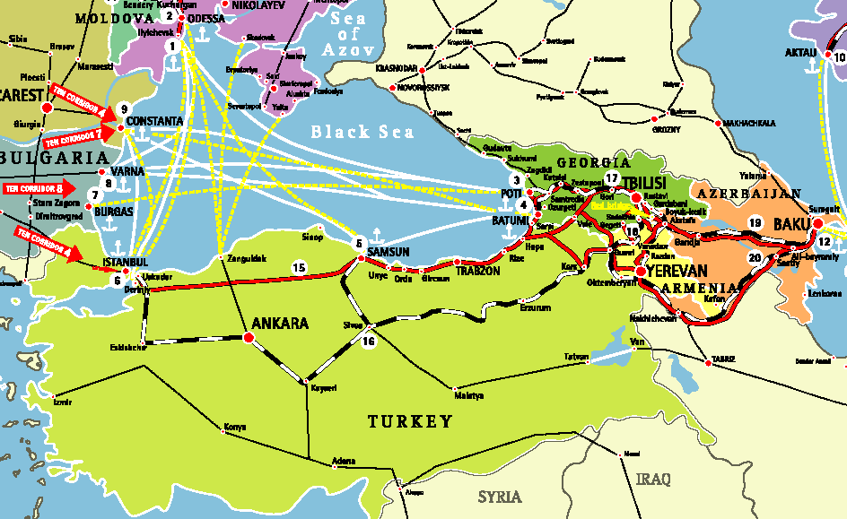 TRACECA NETWORK Kara Deniz de kıyısı olan ülkeleri birbirine bağlar.