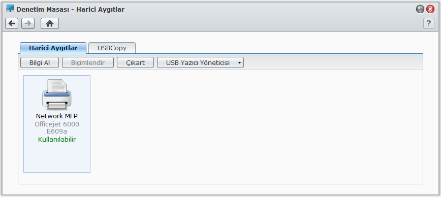 Synology sunucusu'ı Yazıcı Sunucusu olarak Ayarlayın Synology sunucusu'ı yerel alan ağınız üzerinde yazıcı sunucusu olarak ayarlamak için Ana Menü > Denetim Masası > Harici Aygıtlar seçeneğine gidin,