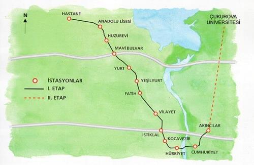 CONSULTANCY Adana Raylı Taşıma Sistemi Kontrollük ve Müşavirlik Hizmet Alımı işi Proje Kapsamı: 13 km Metro Hattı, 13 İstasyon, depo alanı