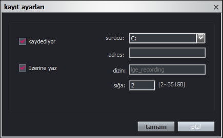 Çalıştırma ve ayarlar 25 -- Klasör: Ağ sürücü adresini klasör adına girin. -- kullanıcı kimliği: Ağ sürücüsünde klasör erişimi için gerekli kullanıcı ID'sini yazın.