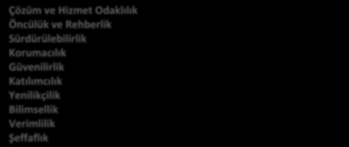 2013 Yılı İdare Faaliyet Raporu 47 2. AMAÇ VE HEDEFLER 2.1. Temel Değerler TEMEL DEĞERLER Çözüm ve Hizmet Odaklılık Öncülük ve Rehberlik Sürdürülebilirlik Korumacılık Güvenilirlik Katılımcılık