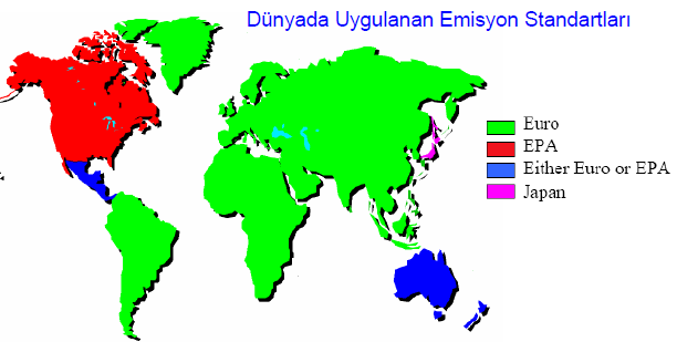 Daha sonraları ise getirilen sınırlamalar sonucu 1992-1993 yılları arasında Euro I, 1995-1996 yılları arasında Euro II, 2000 yılında Euro III, 2005 yılında Euro IV standartlarına geçilmiştir.