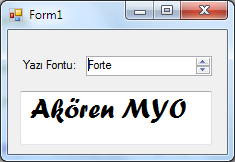 C# Ders Notu S.Ü.Akören A.R.E. Meslek Yüksekokulu 12 12 DomainUpDown Kontrolü: NumericUpDown kontrolü ile aynı yapıdadır ancak sayısal değerler yerine string tipinde değerler tutar.