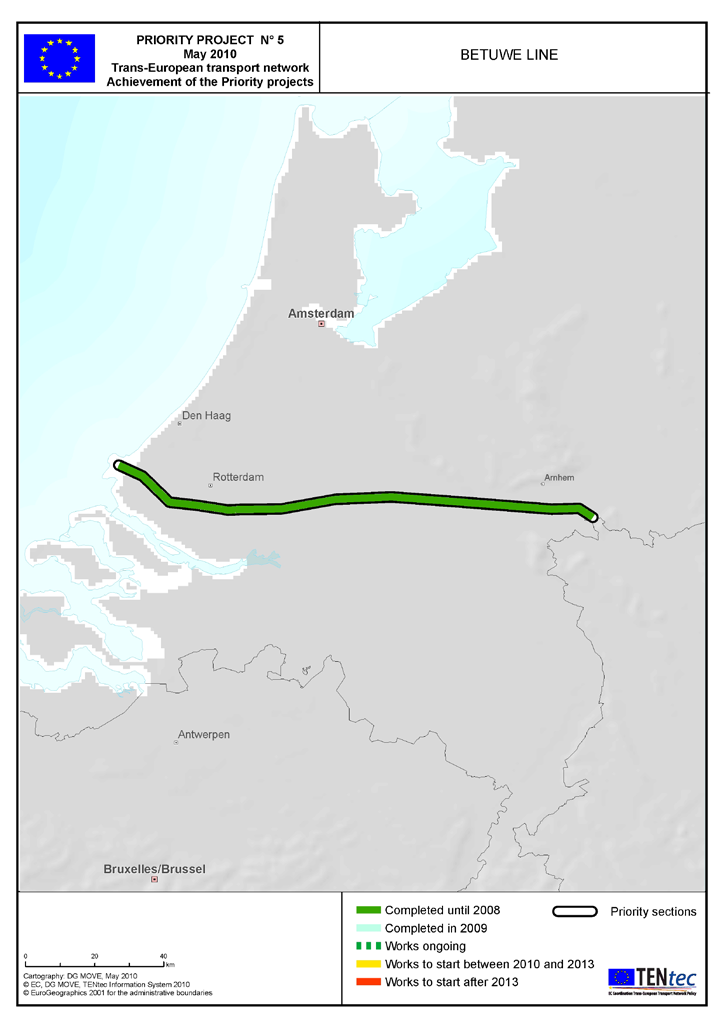 5 numaralı Öncelikli Proje: Betuwe Hattı 36 2007 yılında tamamlanan, toplam uzunluğu 160 km olan Betuwe hattı, Rotterdam limanını, Hollanda-Almanya sınırı olan Zevenaar-Emmerich kesimine bağlayan
