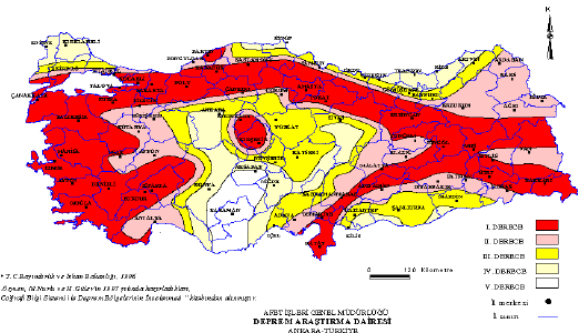 Şekil 12 - Türkiye deprem haritası Kaynak: Afet İşleri Genel Müdürlüğü Deprem ve Araştırma Dairesi, 2007 Kentin, takip edilebilen Asi Nehri boyunca konumlanması, Akdeniz deki limanı olan Seleuceia